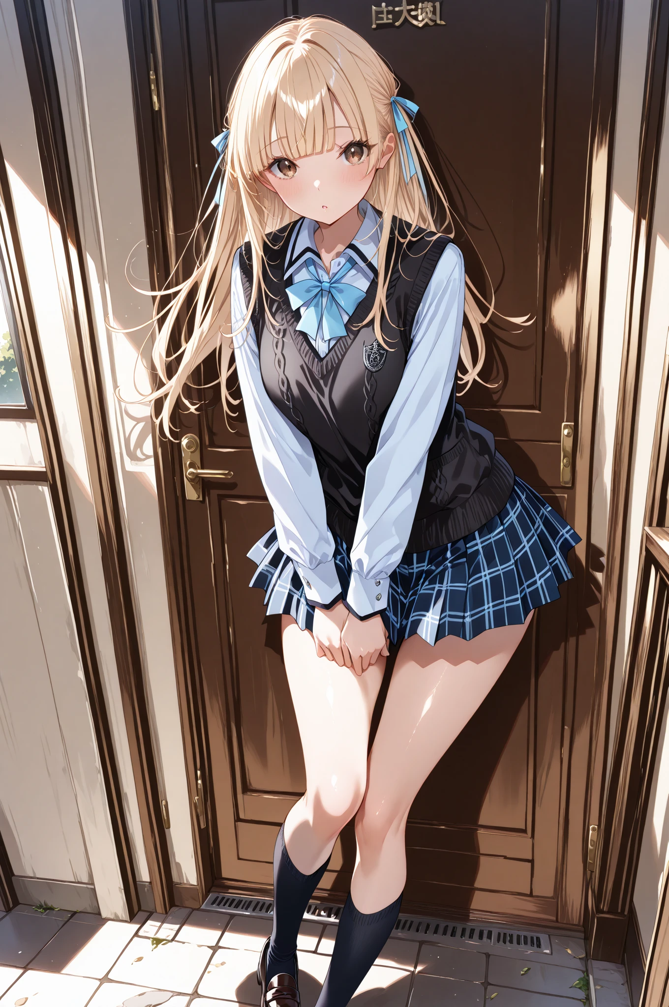 ((highest quality、High resolution、masterpiece))、Blonde、Cosplayer Beautiful Girl、skirt、Embarrassed face、((She shows her panties))、I'm tempting you