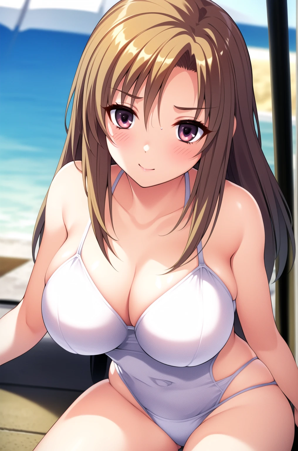 1girls, 1boy, , from side, below angle, penis, side boob, , breasts squeeze together, beach, hiding behind the rock, side boob, bikini, secret titfuck, miyako chan, wet penis, censored, summer, under boob, hentai scene, sweaty, , comedy hilarious face, short hair, brown hair, micro bikini, pissed off, angry face