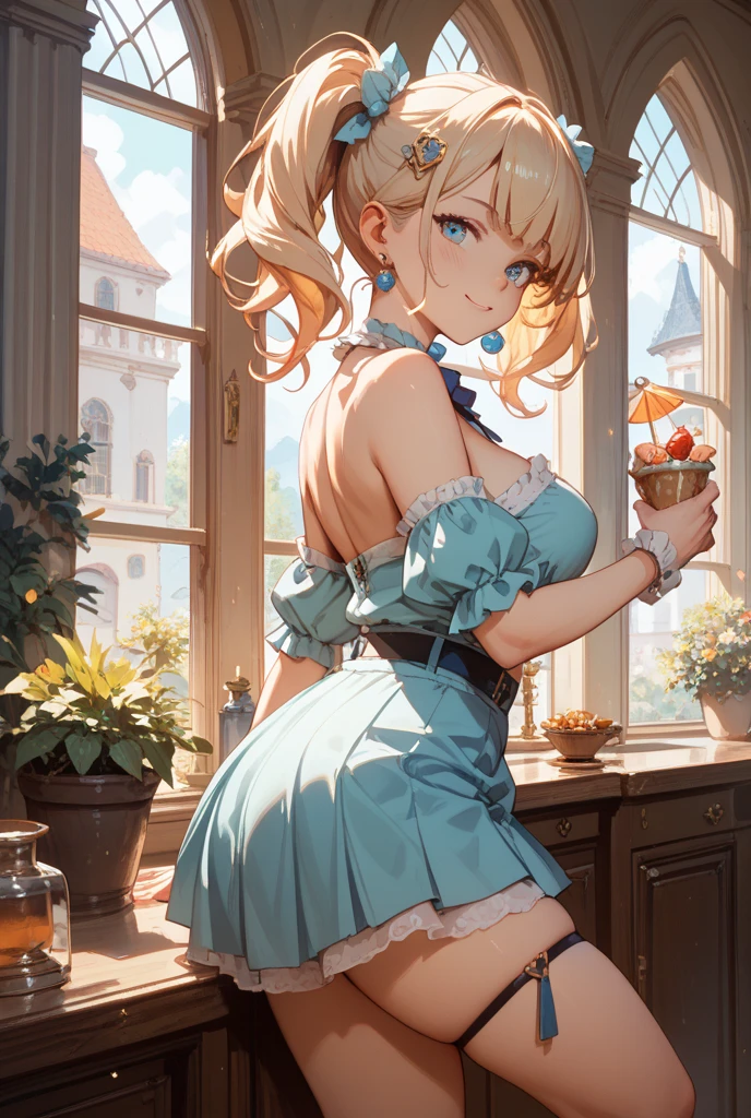 (perky chest:1.2), (pointed chest:1.2),(((Black Tunic:1.3))),(((cakes and bread in the basket),Cute and beautiful girl,Cute round face,Cute smile,with blush cheeks,Red Lip,solo, looking at viewer, open mouth, have a cute grass of cute beergrass,black hair, dark green eyes, dress, bare shoulders, jewelry, collarbone, sidelocks, hairband, earrings, indoors, off shoulder, sweater, arms behind back, plant, short hair with long locks, gild hairband, off-shoulder dress, sweater dress, off-shoulder sweater, black sweater, dark gord hair, big side hair, very long side hair,is rendered in (masterpiece: 1.2, best quality), with (ultra high resolution) and an exquisite (depth of field),(Bangs are see-through bangs),hair pin,hair adornments,detailed clothes features,Detailed hair features,detailed facial features,(Dynamic angles),(Dynamic and sexy poses),Cinematic Light,(masutepiece,top-quality,Ultra-high resolution) ,(The 8k quality,Anatomically accurate facial structure,),(Sea Art 2 Mode:1.3),(Image Mode Ultra HD) ,(Hold a coffee in your hand:1.3),delicate beautiful face, Bright blue eyes, cute eyes, sparkling eyes, Big eyes, (perky chest:1.1), (pointed chest:1.3), looking at viewer,