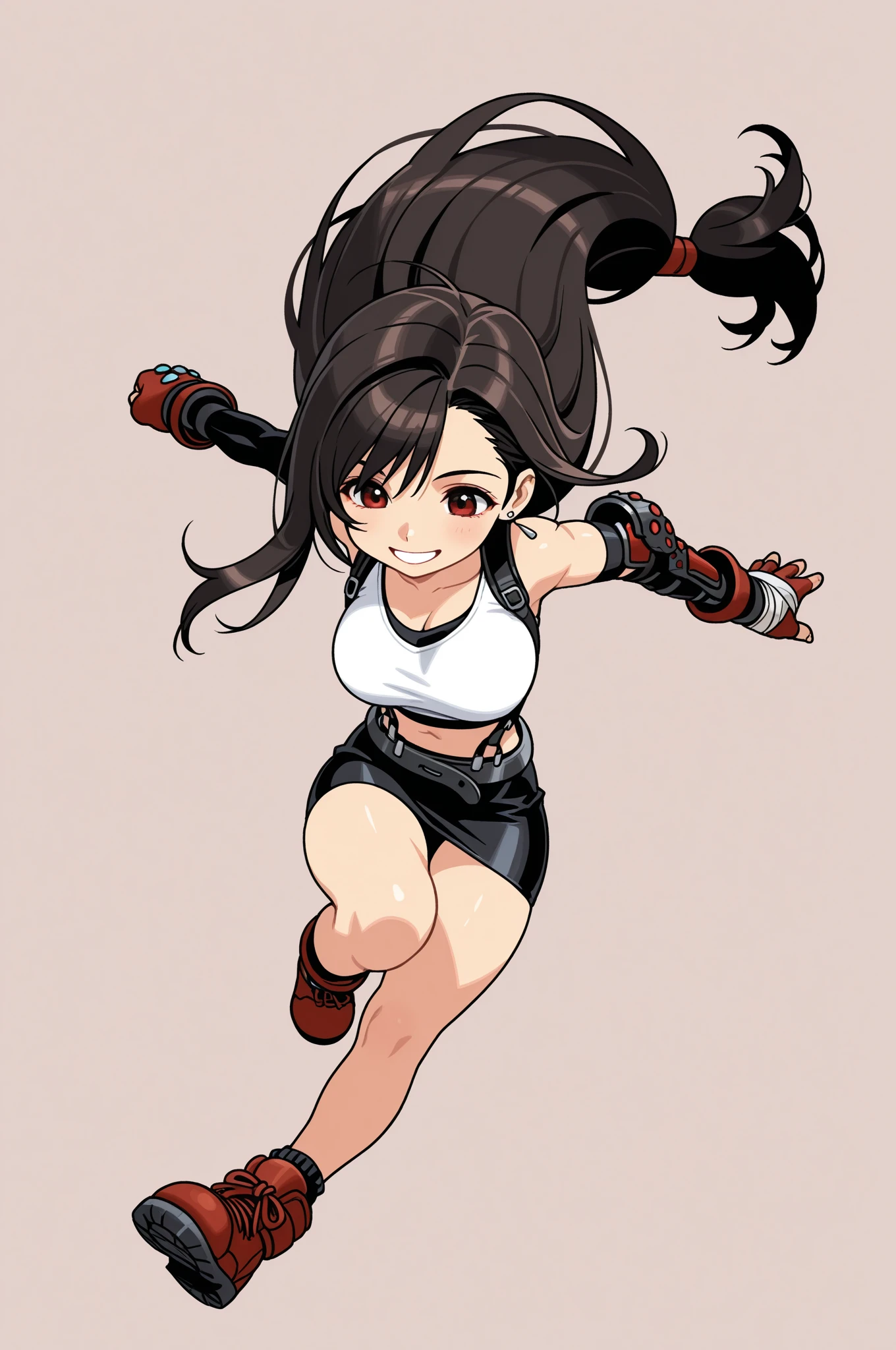a close up of a person in a short skirt and a black top, fight pose, fighter pose, fighting pose, boxing stance, fighting stance, attack pose, mma southpaw stance, combat pose, in fighter poses, combat stance, anime pose, running pose, fighting game character, posing for a fight intricate, tifa, full body with dynamic pose