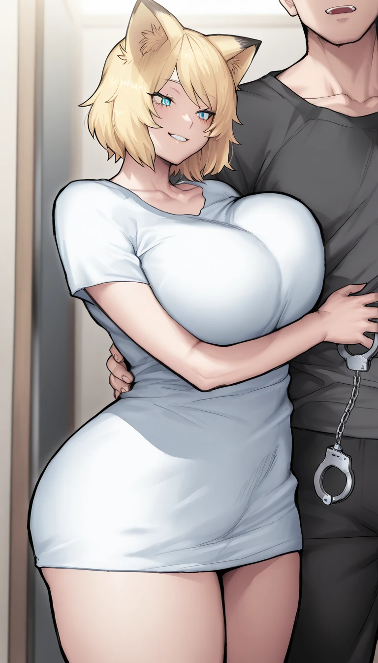 High school girl whose back is tickled by an old man,1 girl,big breasts, smile, laughter, Are standing, armpit, grab, tickle, Research room,saliva,please open your mouth wide,blonde ponytail,black leotard,girl tickled by fingers,