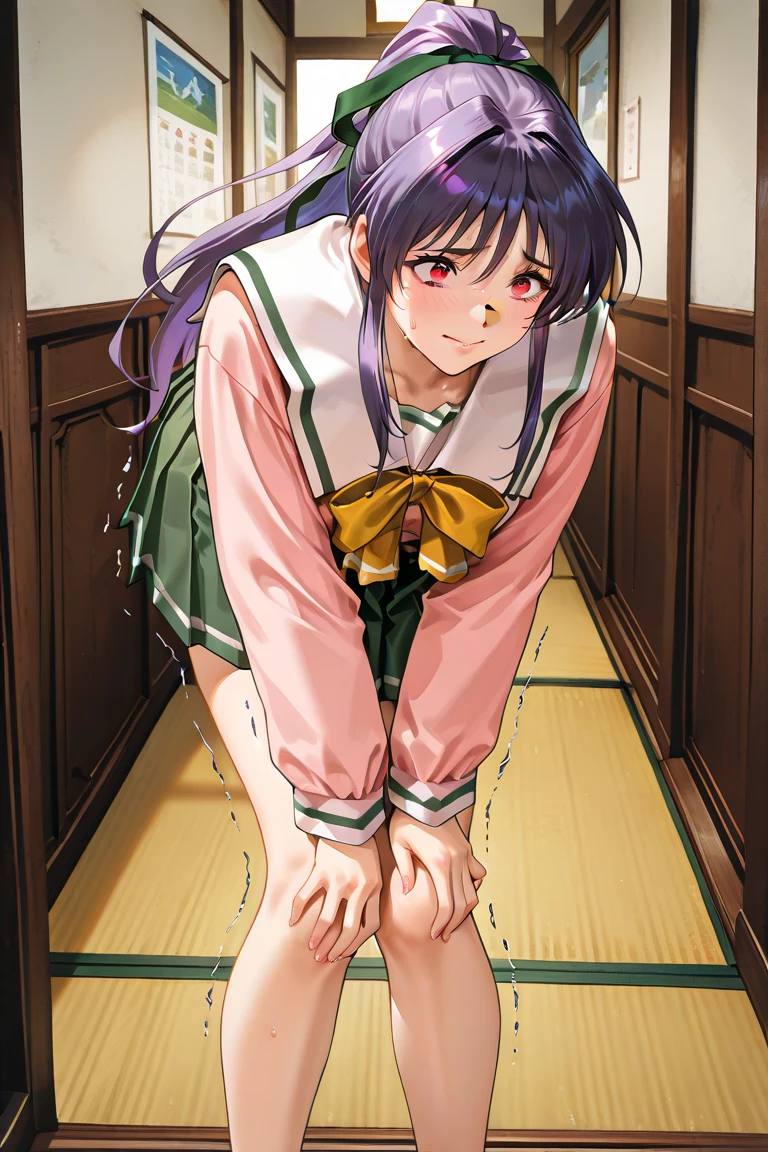 takabe,1girl,super fine illustration,masterpiece,best quality,school_uniform,embarrass,nature,rain,kneeling,(wet wet:1.1),hide one's chest,