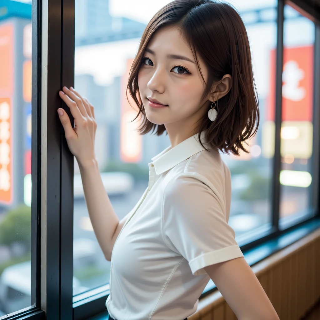 Smooth white tight clothing suit, Office Clothes, Elegant slim beige shirt, sakimichan, Wearing a blouse, Cream colored blouse, Business Attire, Quality white shirt, Work clothes, White blouse, wearing a White blouse, Business casual attire, Wearing a light shirt, Wearing a white shirt、Girl cute beautiful face, Beautiful Japanese girl face, Short hair, Beautiful young Japanese woman, Young and pretty Asian face, Realistic young gravure idol, Young and adorable Japanese face, Gorgeous Young Japanese Woman, Cute young woman, Portrait of a female idol in Japan, Portrait of a Japan teenager