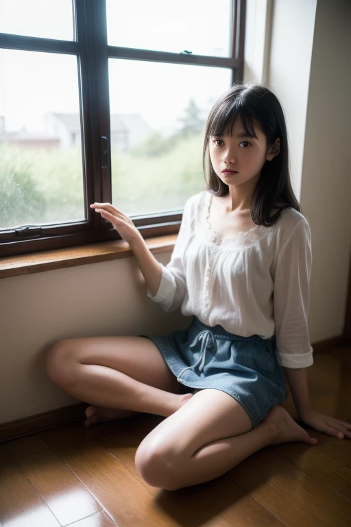 1girl in, 22year old, gradient, up looking_で_viewer, Black_hair, Solo by JM, Yoshiko Akishino, Shorthair