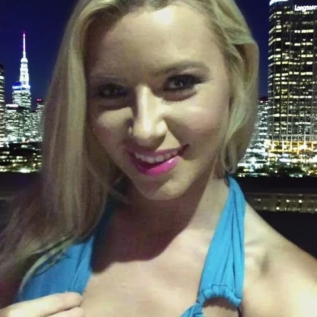 Ashley is a cute nashville female cheerleader. She has a symmetrically beautiful face. She is 22 years with blue eyes and a blonde ponytail. She has a smooth fair skin. She has b cup breasts and a small firm butt. She wears a revealing white string bikini top and white string thong bikini bottoms. She is partying by a rooftop pool overlooking the city. UHD, Intricate details, Photorealistic, Candid photo, 8K, extremely detailed, 
