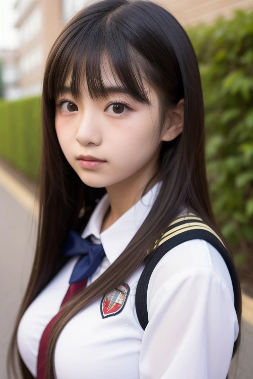 Realistic high school girl wearing a black sailor suit，Hairstyle shortcuts，soio，schools