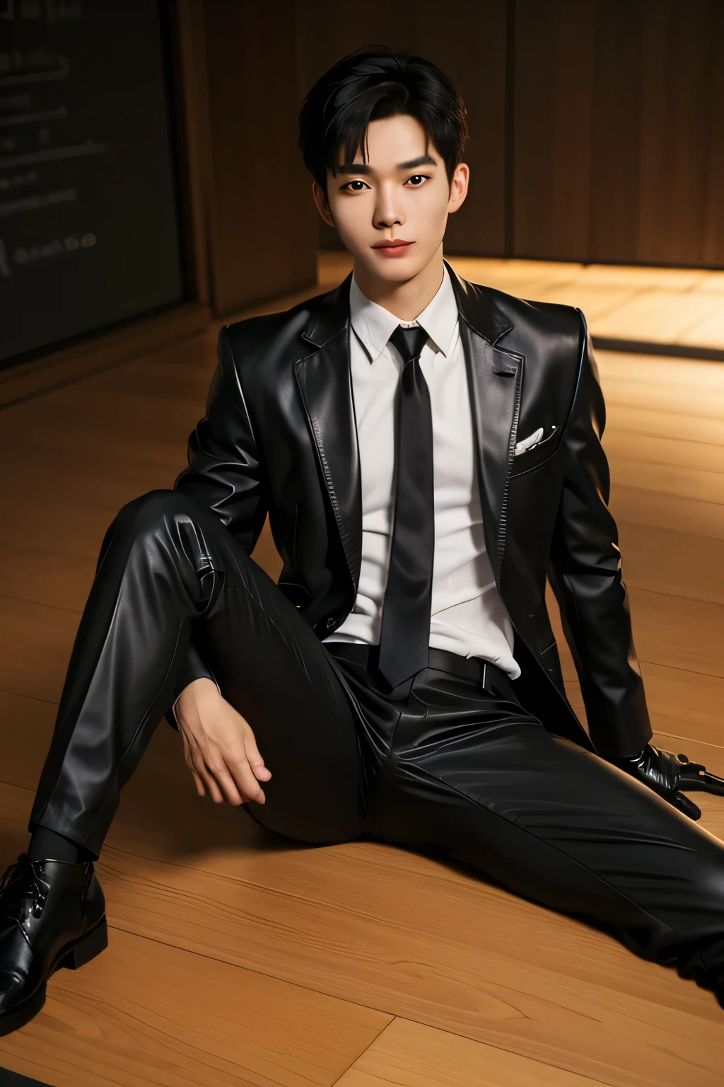 1boy, 16~20 years old, male focus, muscular male, nsfw, 3D, realistic, indoor, normal hue, central, golden ratio, sitting on the leather throne, sharp-featured body, tall, burly, highres, slender build, perfect anatomy, skin texture, thick dark buzzcut hair, see-through bangs, shallow eyebrow, symmetrical eyebrow, large bright eyes, symmetrical eyes, square gold-rimmed glasses, big straight nose, closed mouth, broad shoulders, noble attire, bdominal stretch, tight-fitting, stand-up collared shirt, necktie, vest, open dark leather jacket, black trousers, leather belt, spreading long thin legs, <lora:OnlyCocks_v1.0:0.5>, large erect penis over 10 inches length and 3 inches width, erection, large scrotum with testicles, masturbation, high-heeled leather boots, soft smile, handsome, powerful, from front, looking ahead at viewer, day, masterpiece, best quality, hyper-detailed, intricate detail, professional photography, matte, bright, the most beautiful ever seen, post processing, dreamatic lighting, ambient lighting, epic composition, ultrawide shot, uplight, raytracing reflections, depth of field, gorgeous background <lora:3.ForAllTimeAlkaid_v1.0:0.5>