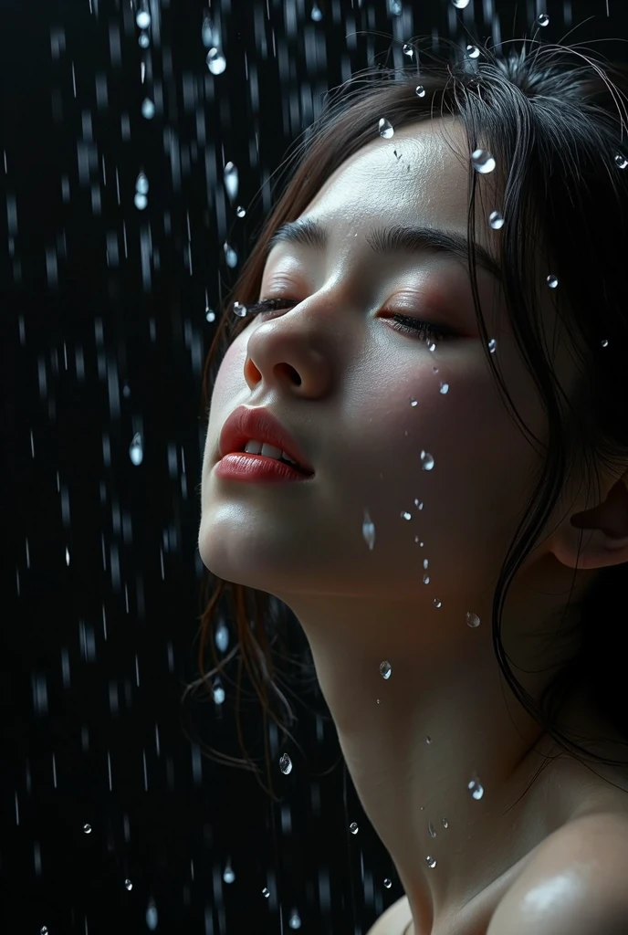 Photo of female model using water on her body