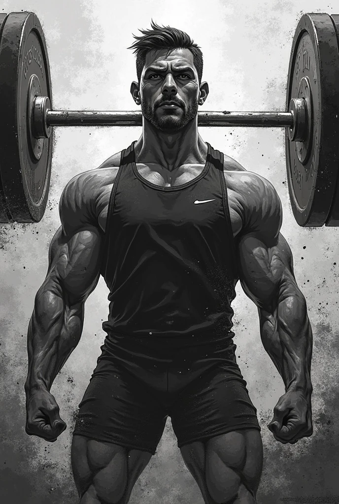 A sketch of a bodybuilder lifting heavy dumble