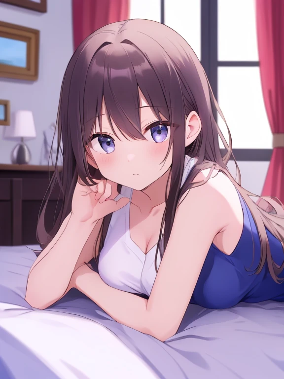 ((masterpiece)), ((best quality)), (ultra-detailed), anime style, on the bed, a cute girl, 1girl, solo, ((beautiful eyes)), smile, beautiful black hair, underwear00