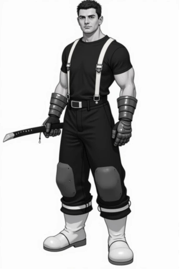  A demon from the anime Chainsaw Man. It has a hybrid hammer head, a war hammer head, with a muscular gray body, dark gray skin, shirtless, black hands, and looks fierce. beautiful, handsome, demonic, with a simple background. Focus on full body, masterpiece. An iron visor covering the eyes, demonic iron visor, bulge, yaoi, BREAK score_9, score_8_up, score_7_up