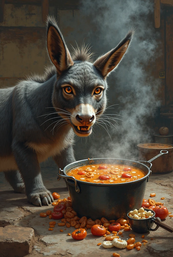 solo, male, (slim), (male anthro possum):1.3, grey body, white belly, (inside a cook pot):1.3, (kemono:1.4)
(inside a big black pot),
detailed eyes, possum tail, covered in vegetables ((body portrait)), 
, (detailed eyes, green eyes, glowing eyes):1.1,
(outdoors:1.35),  giant cook pot, forest, candle, night, (particles ,firefly, blue glowing):1.3, 
detailed background, photorealistic, realistic hands, 8k HD,
(dark shadows, wide dynamic range, hdr, low light:1.2),
by (by Pino Daeni, (by ruaidri), (by virtyalfobo), (by Kenket).