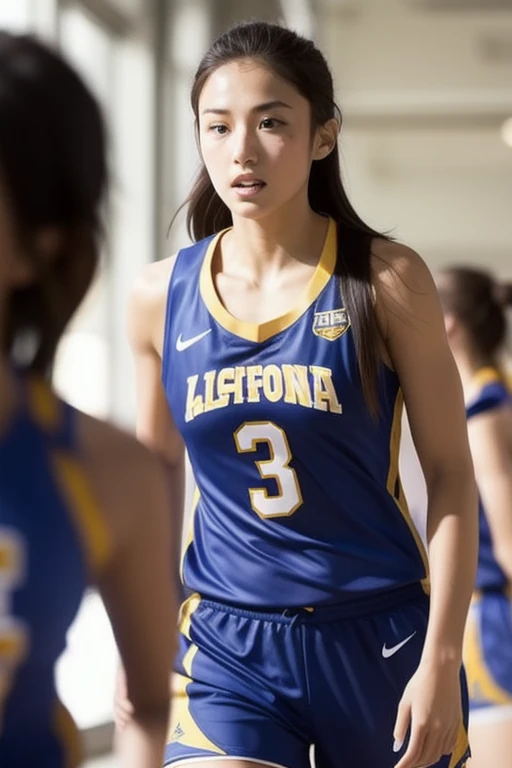 Woman wearing basketball suit
