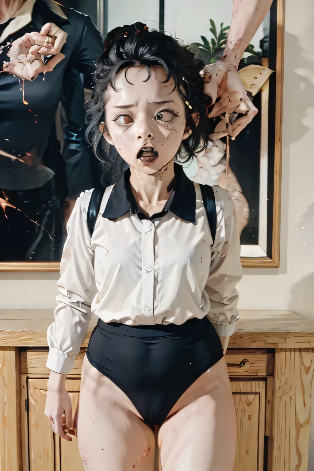 (realistic, perfect, photograph), a a school girl, extremely cute, With , sitting cross-legged, a lot of sensuality, sensual thighs, sexuality , wearing blouse 