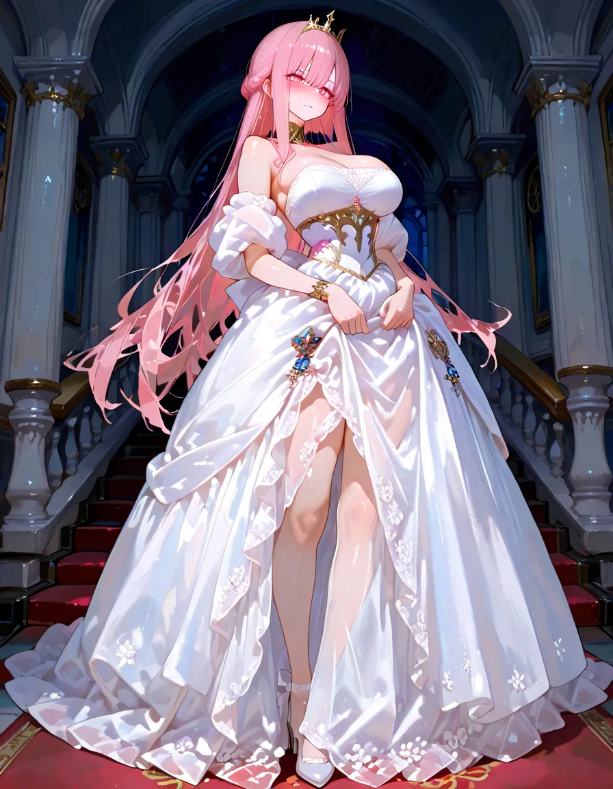 (((Best quality))), ((Ultra-detailed)), ((illustration)), ((Disheveled hair)), ((frilld)), (1 girl), (Solo),wedding gown