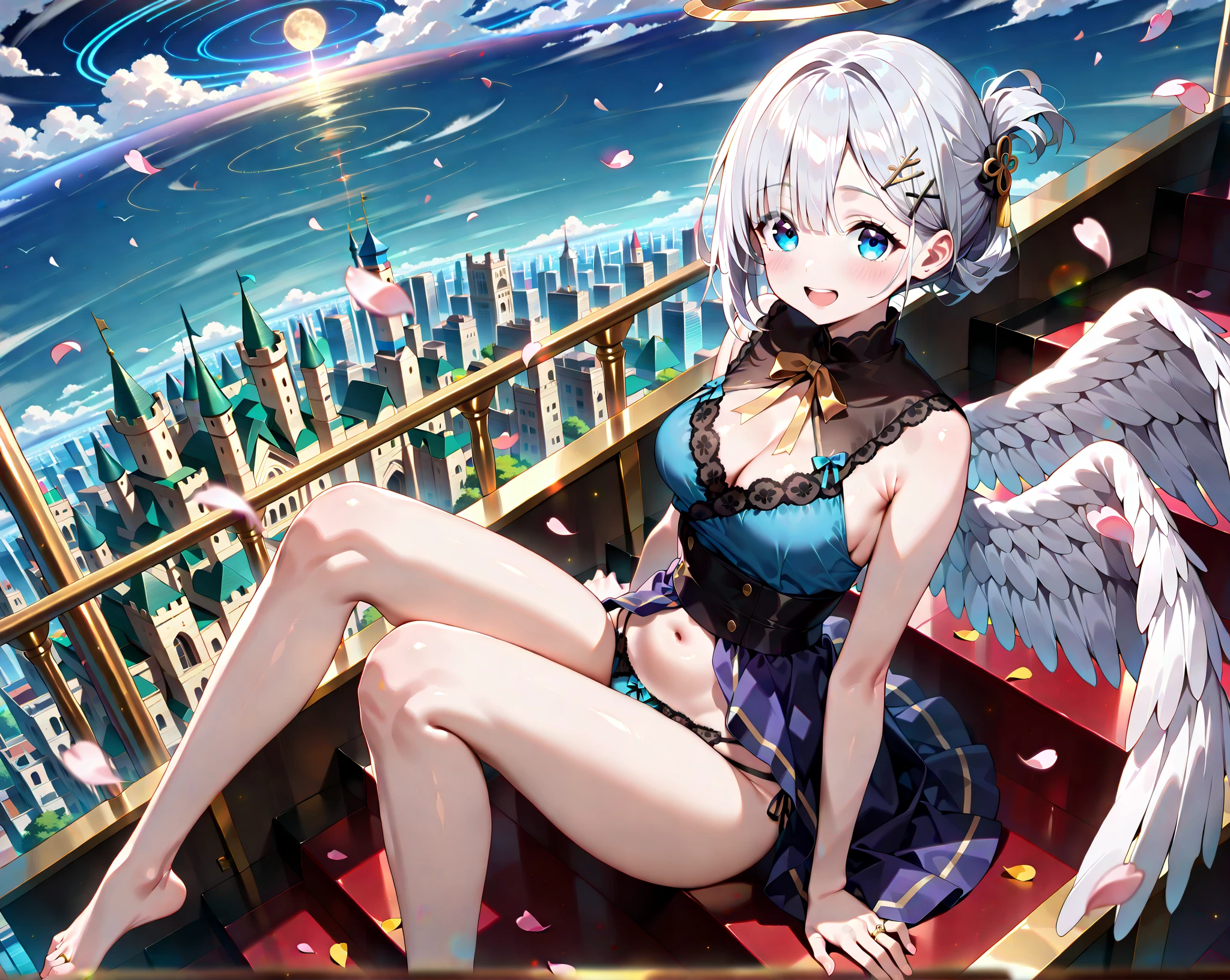 Absurd resolution, high resolution, (masterpiece: 1.4), super detailed, girl one, from above, earth, moon, space, floating, blonde, petite, short hair, spell, myth