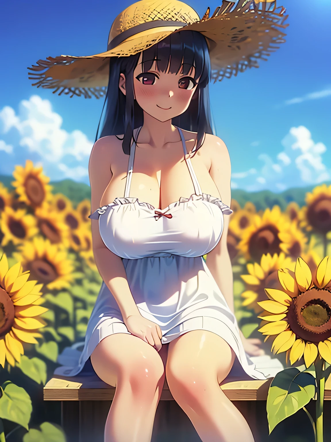 One Japanese person、Twenty years old、Big Breasts、Twin tails、
Bodysuits、Stroll through the sunflower fields
