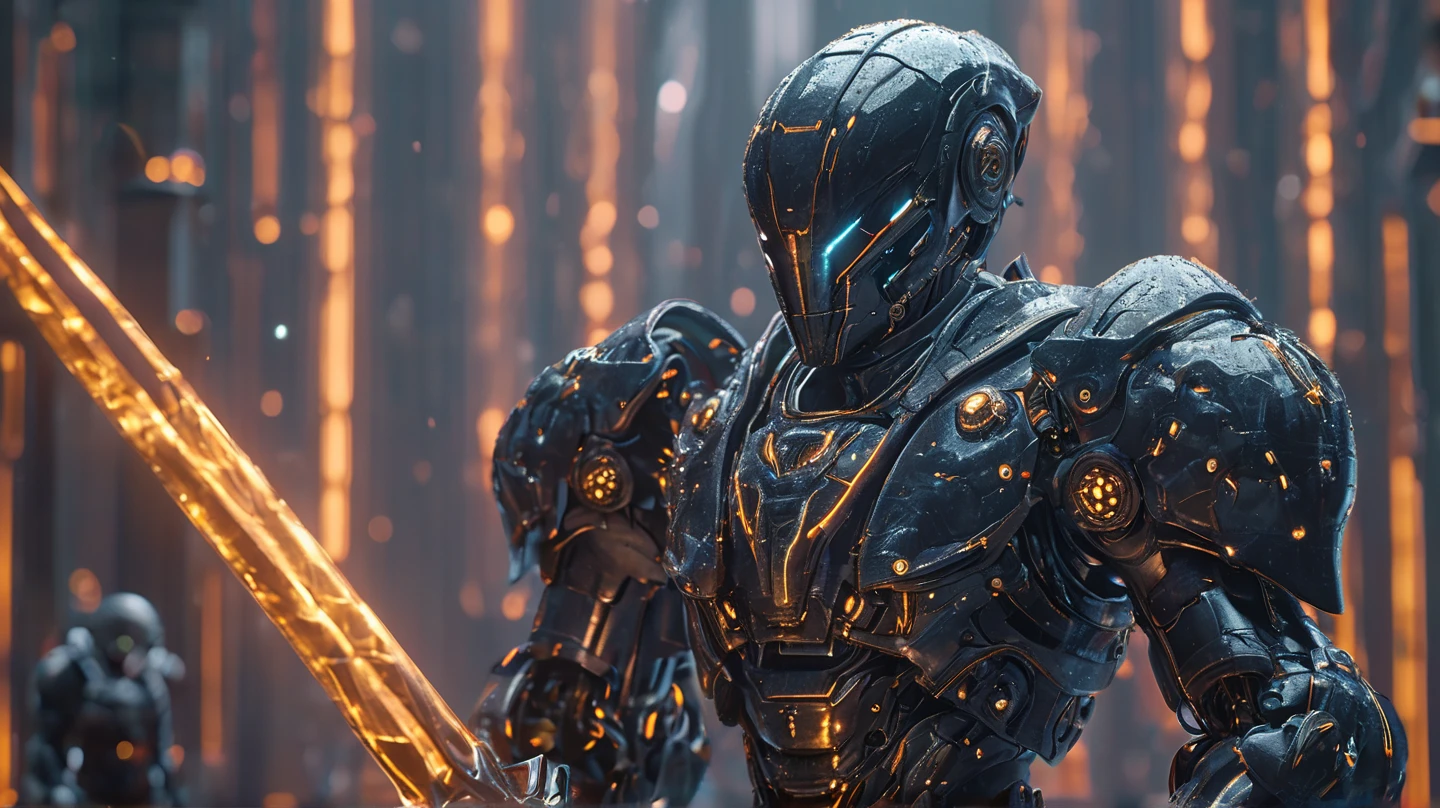 wearing a mechanical suit, Mechanical wonder, Cyberpunk, Cybernetic Guardian, futuristic armor, full body, front pose, symmetry, intricate (steel metal [rust]), joints, warframe style, cyborg, male body and armor, Chainsaw Man  