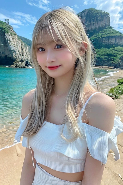 (8K, Highest quality, masterpiece:1.2), (Realistic, Realistic:1.37), Super detailed, 1 Girl,cute,by 2 person,Beautifully detailed skies,date,(blush),(smile:1.3),(Mouth open)Small breasts,Beautiful attention to detail,(Long Hair: 1.2),Floating Hair NovaFrogStyle,( Whole body 1:2), Sexy pose、Large Size T-Shirts、Blonde、ponytail、Sunset on the beach、Playing in the sea、information