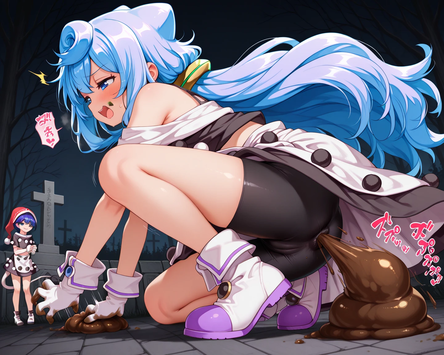 (rain:1.4), (debris,rubble,scattered garbage,messy:1.3), (outdoors,abandoned hospital,desolation,wasteland:1.3), ((night)),
(ultra-detailed,absurdres,absolutely resolution,highres:1.3), clothes reflecting light, cinematic lighting,
1girl, solo, BREAK
(torn clothes:1.4), (torn dress,torn skirt:1.3), (((torn))), dirty, ((dirty clothes)), BREAK
(((lying,on side,ass))), (arm up:1.3), (((lie face down,dead))), (pussy:1.3), ((back shot)), ((corpse,Girl is dead)), (shoot from above:1.3), BREAK
(cum in pussy:1.3), (creampie,cum_pool:1.4), A lot of semen is overflowing from her vagina, Semen is dripping on the floor, (((cum,after sex))), BREAK
(((constricted pupils))), (((surprised,horrified,scared))), drooling, (saliva trail):1.3, (streaming tears,crying):1.3, (open mouth):1.2, wide-eyed,
BREAK
(emma millstein,purple hair,braided ponytail,hair between eyes,bangs,forehead,very long hair:1.3), BREAK
(emma millstein,white shirt,green skirt,frills,purple sleeveless coat:1.3), belts, BREAK
(torn pantyhose,wearing white long boots:1.3), black pantyhose,