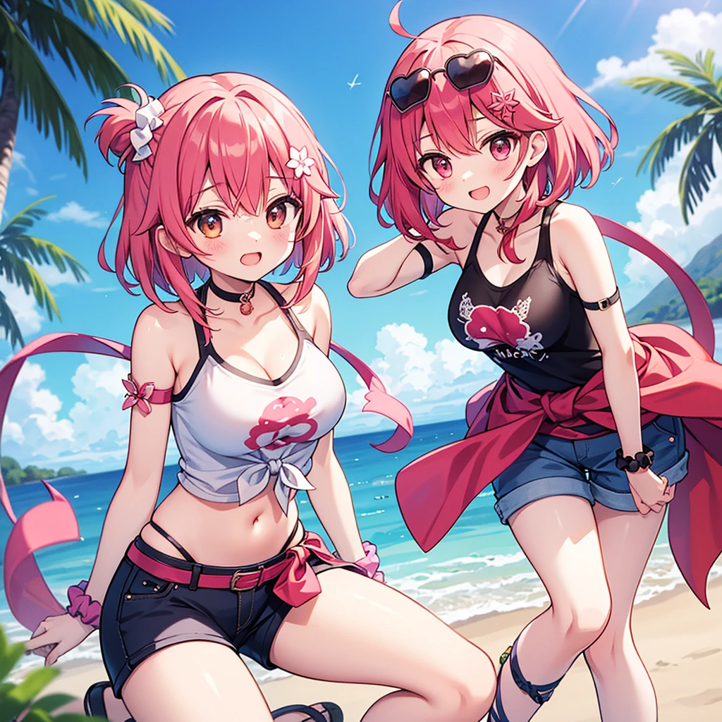 haruno sakura, side tie bikini, medium breast, slim legs, sunny day, Beach, leaning, beautiful eyes