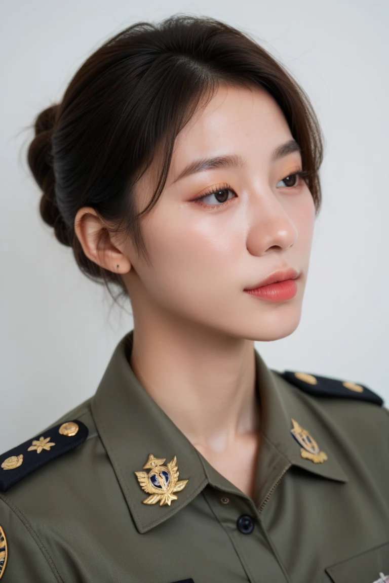 ((Best Quality, 8K, Masterpiece: 1.3)), 1 girl, smile, full body, slim face, pretty woman, (dark brown hair), military uniform: 1.1, super detailed face, detailed eyes, double eyelids, tank, blurred background, slim face, battlefield background, particles, full body,