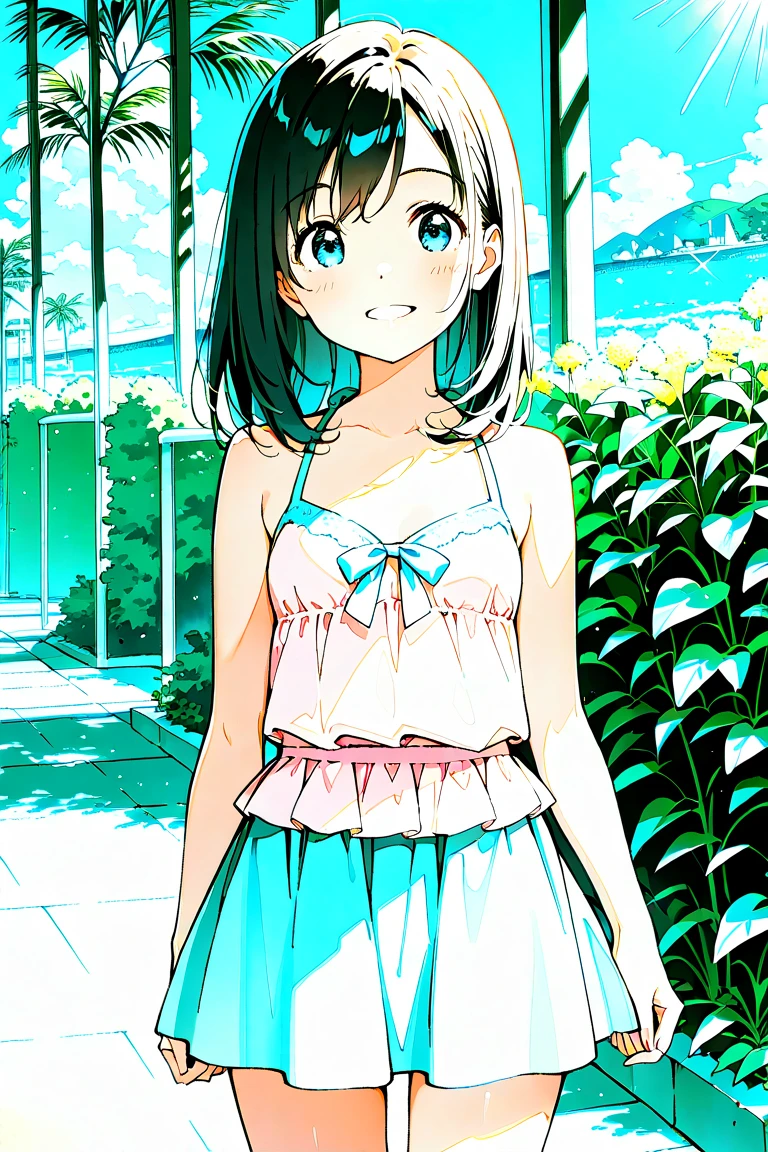 best quality,masterpiece,1girl,solo,(((NSFW))),(((9years old))),japanese girl,an extremely cute and beautiful girl,highly detailed beautiful face and eyes,petit,cute face,lovely face,baby face,shy smile,show teeth,black hair,medium short hair,Hairless pussy,flat chest,skinny,slender,(((wearing a wet transparent white floral mini summer dress))),(((standing in a flower garden))),she is looking at the viewer,hands lift up dress,(upskirt above the waist:1.1),(no panties:1.1),(legs spread wide:1.1),(no bra:1.1)