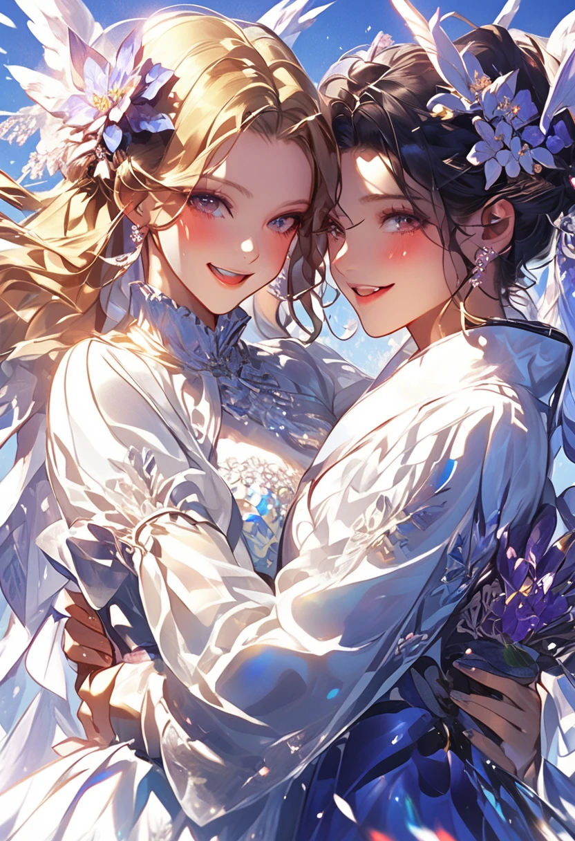 Digital illustration featuring an anime-style character with light blue hair and purple eyes. The character is dressed in a white and blue outfit with butterfly motifs, including a headpiece adorned with a butterfly. The background is a mix of dark and light shades with a butterfly design on the left side. The character is holding a glowing blue butterfly in their right hand. The overall style is fantasy-themed with a focus on ethereal and delicate elements. Cold personality. discreetly. headscarf