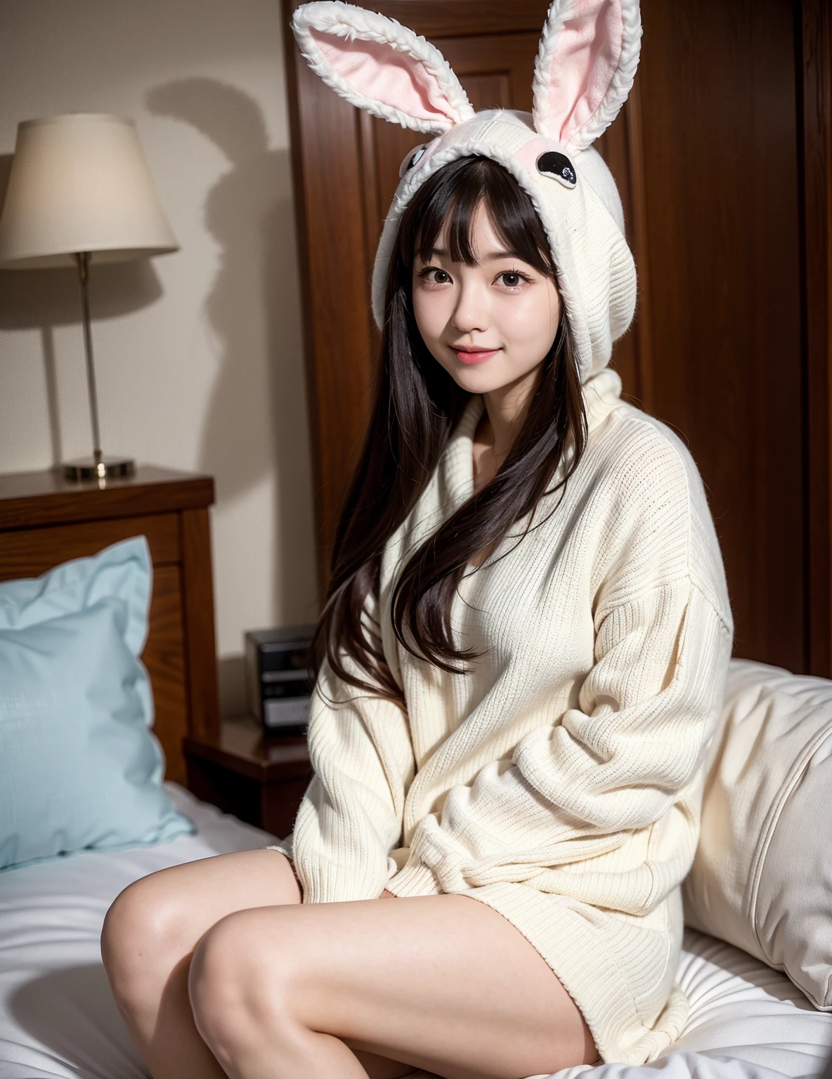 sleep with stuffed animals、Thighs、smile、20-year-old、underwear、Face down、Sexy French maid outfit、