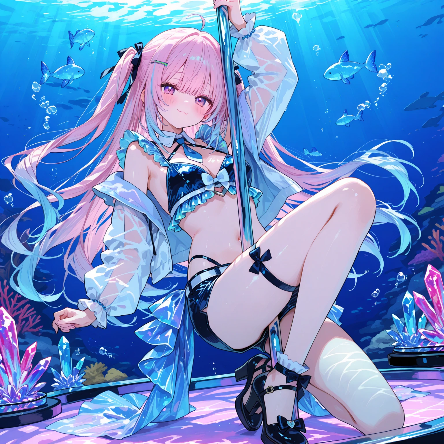 {{{{{16k}}}}}, {{{{{Unique atmosphere in the middle of the transition from girl to sexy woman, transforming a Japanese girl with a cutely pussy into her facial rank to the SSS rank of top-notch pretty actresses, She's in a cylindrical aquarium filled with female hormone fluid with a control panel that allows her to change the shape and appearance and personality of the girl inside at will, The oil of glowing flowers is poured into the aquarium and she is turned into a beautiful herbarium, When the control panel under the aquarium was adjusted to a sexy beautiful big-breasted with tight cleavage slender underbusted personality girl her appearance changed to a beautiful erotic and gentle look, She was a 12-year-old girl but after being locked in a aquarium for four years and injected daily with beauty-enhancing hormones she grew into a 16-year-old girl that she had an erotic fetish for lips and necks and waistlines, The lush growing tits and waistline of a 16 year old ripen quickly when the control panel is moved to a 20 year old and we see her in her prime as a woman, her clearer nip line from underbust to hips, She had a pretty face like an idol but as she grew up she became beautiful like an actress, Her too-beautiful rounded tits wrapped in her separates frills pastel colored bikini, Her hair is replaced by a bang long glossy very Straight hair, The growing body is reproduced with sex-loving, thick vivid lips, Her gasps echoing through the water, She transforms her into a cute once-in-a-millennium}}}}},{{Extremely detailed}},{{{{{integrated her head small, Enchanting Too thick and erotic deep pink lips, Her thickened lips shimmer with luster}}}}},{{{{{Her tattoos spread all over her body, She is tattooed with lewd flowers on her neck, arms, lower abdomen, thighs}}}}}