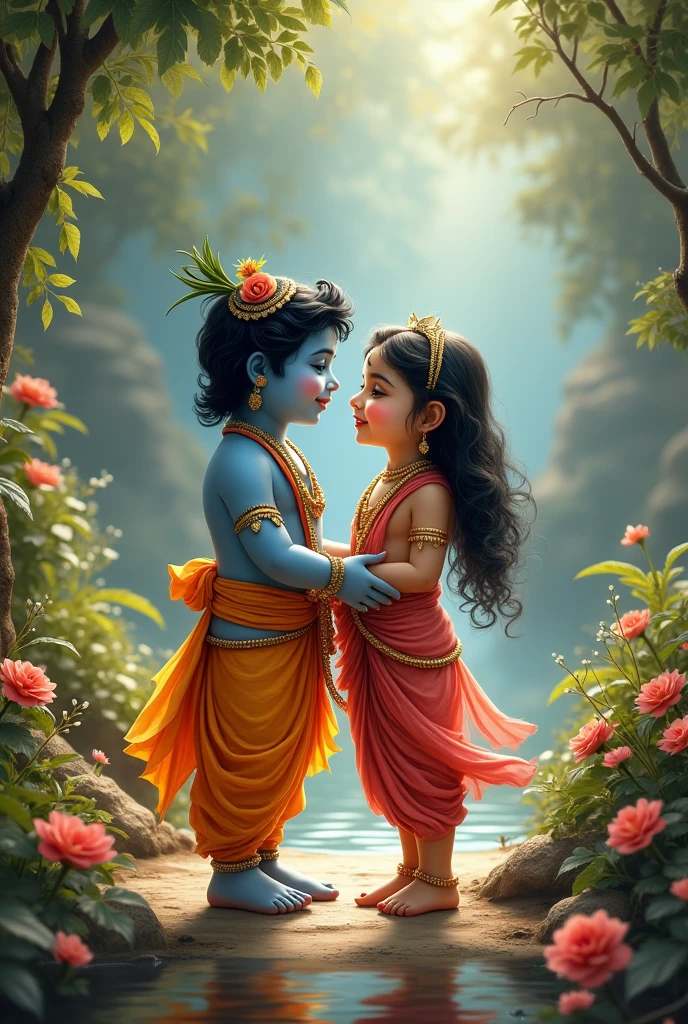 God krishna and Radha child image cute janmashtami status