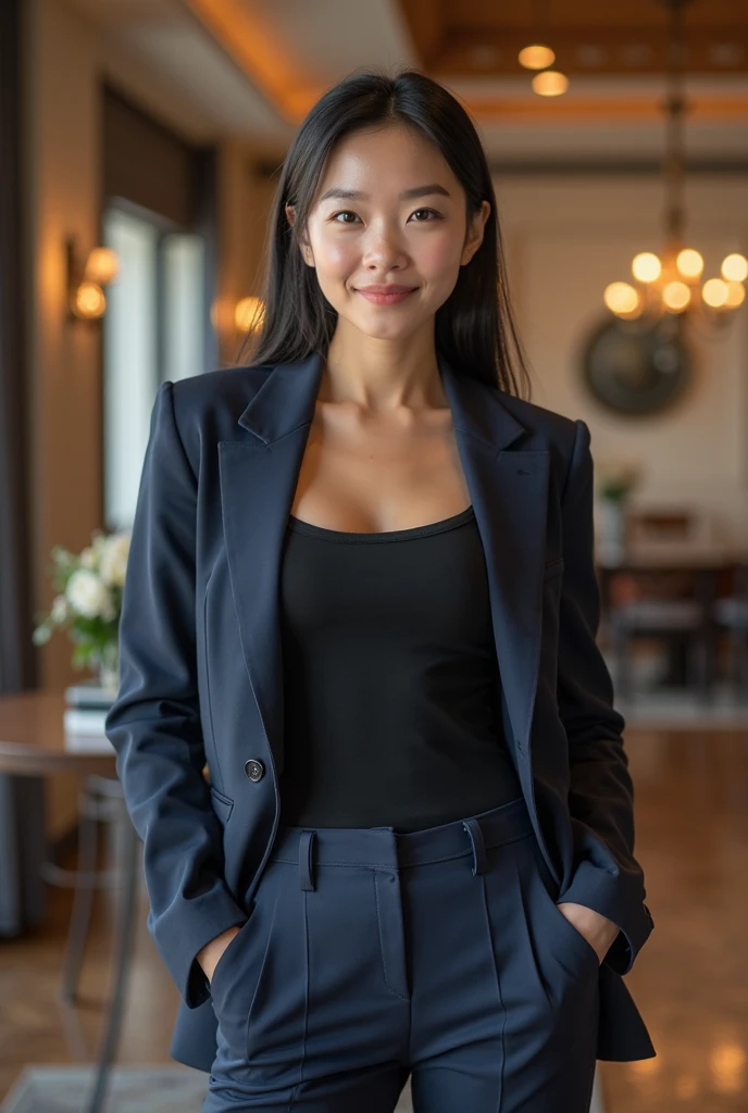 Polite and distant woman in a hotel lobby