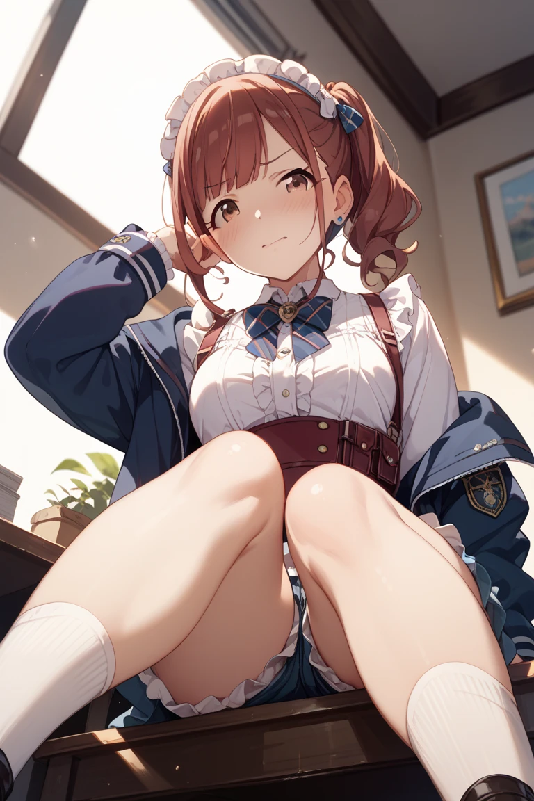 ((anime:1.25)),,((best quality)), ((highly detailed)),(((sketch:))) extremely detailed face, beautiful face,((1girl)),((solo)),shiny skin,((full body)),(looking at viewer),alicia melchiott,(twintails),((thick thighs:1.05)),(brown hair:1.25) (headdress), ((red necktie)), (military uniform),((skirt lift:)),(blue skirt), ((blue thighhighs:1.05)), (brown gloves),(large breasts),((curvy:1.15)),((pussy:1.35)),((outdoors:1.25)),,,((park,bench:1.5)),((sitting:1.35)),((sit on bench:1.35)),((nose blush:1.45)),(bad mood,smile:0.95),,closed mouth,REAK (military boots:1.15),,((spread legs:1.35)),((arms behind back)),