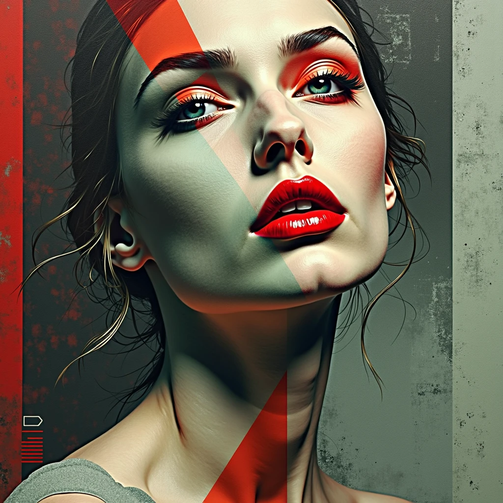 abstract portrait of 1girl,undefined gender,fragmented visual style,red and black color palette,evokes feelings of rebellion,passion,and ,blurred boundaries,high resolution,aesthetic,