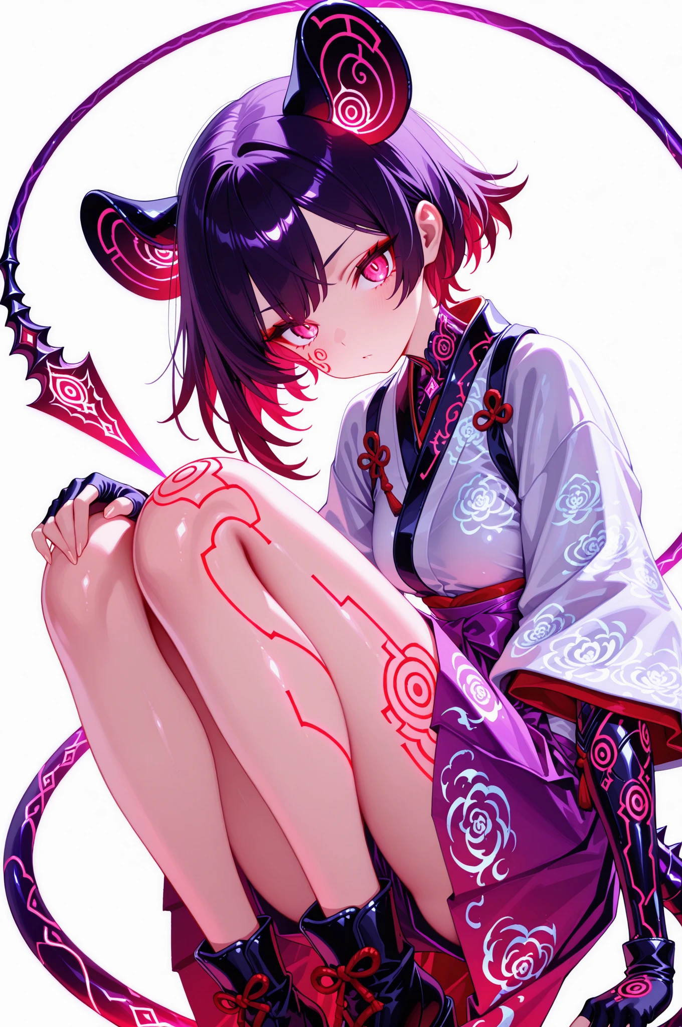 Masterpiece artwork, (pink kimono), alluring face, good ilumination, neckleace, Breasts huge, small details, Masterpiece artwork, glare eyes, 1girl, Bikini, Bblack hair, bit gag, bamboo, Nezuko Kamado, wisteria background, Masterpiece artwork, best qualityer, ass pov, fully body, Broad Hips,