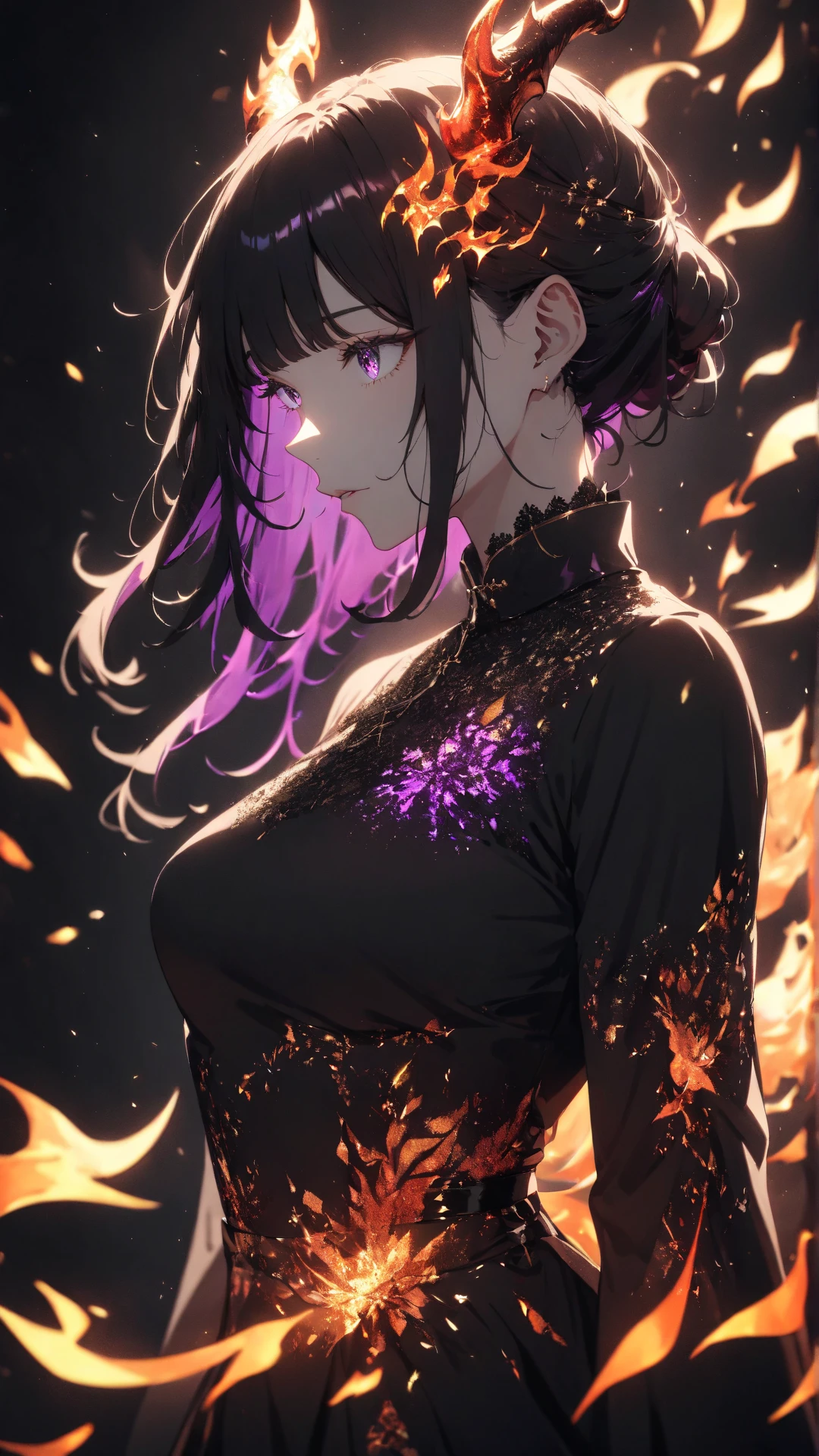 (best quality, high resolution: 1.2), ultra detailed, photorealistic: 1.37, sexy milf purple hair, provocative ahegao look, radiant beauty, curvy figure, seductive confidence, sensual expression, black lace lingerie, soft lighting, passionate atmosphere, vivid colors, subtle seduction, tempting pose, smooth skin, enthusiastic curves, seductive charm, provocative charm, eye-catching long purple hair, masterpiece: 1.2