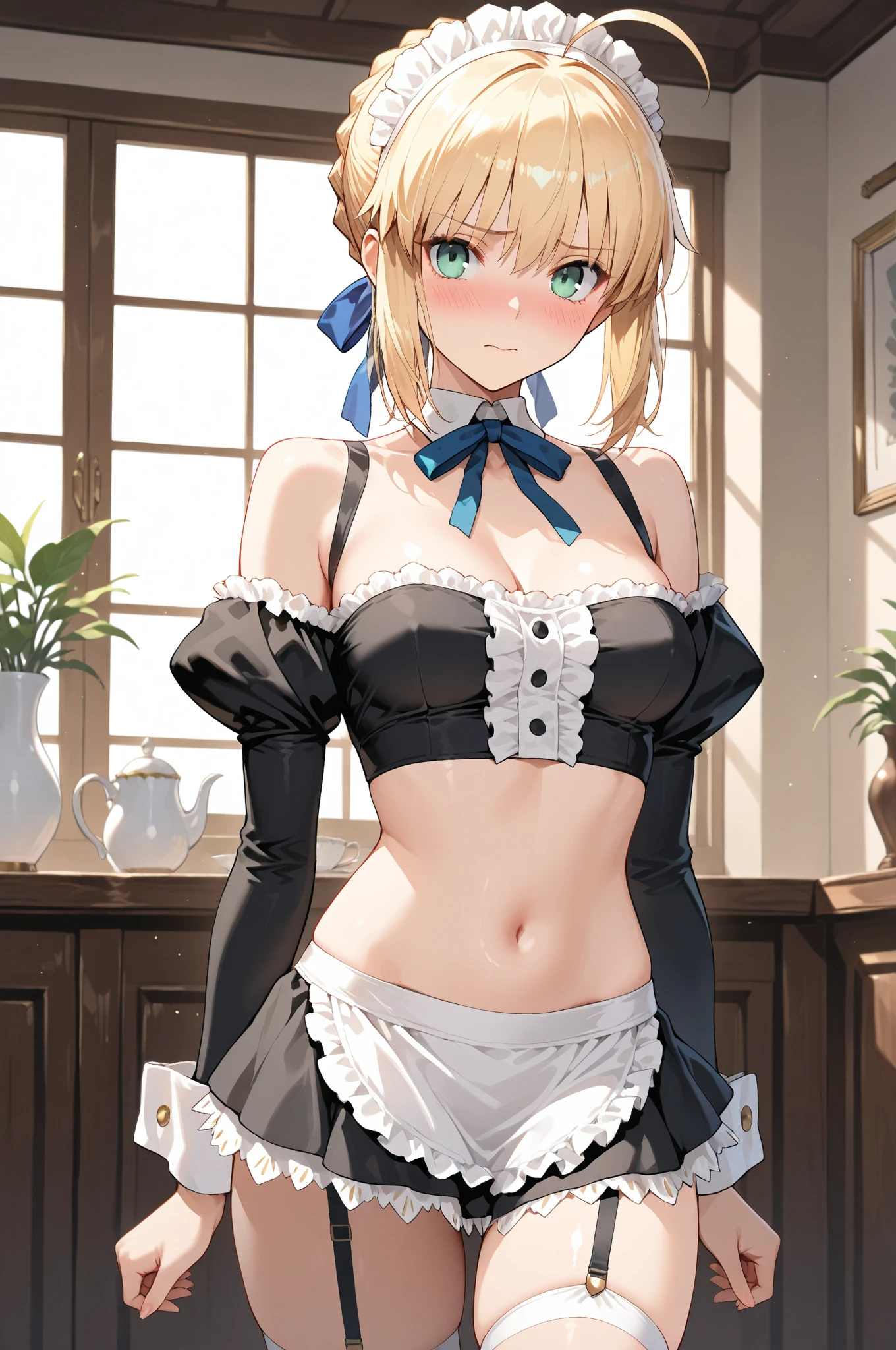 (masterpiece), woman,Frilled maid costume,Long skirt, Small breasts,Natural light, Realistic, Diffuse Light, skinny, vapor, (Please lift your skirt), (urination), With a smile.garter belt,Lace Stockings,Long nipples,Areola,See-through bra, Frill apron,Sword on waist
