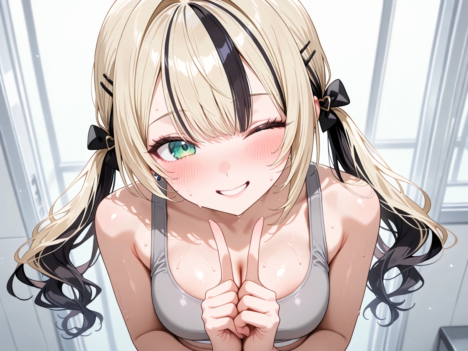 1girl,midori_\(blue_archive\),looking at viewer,halo,white background,hair between eyes,bare shoulders,upper body,half closed eyes,arm up,armpit focus,Thick armpits,Armpit sweat,Drawn armpits,Plump Armpits,
masterpiece, best quality,blush