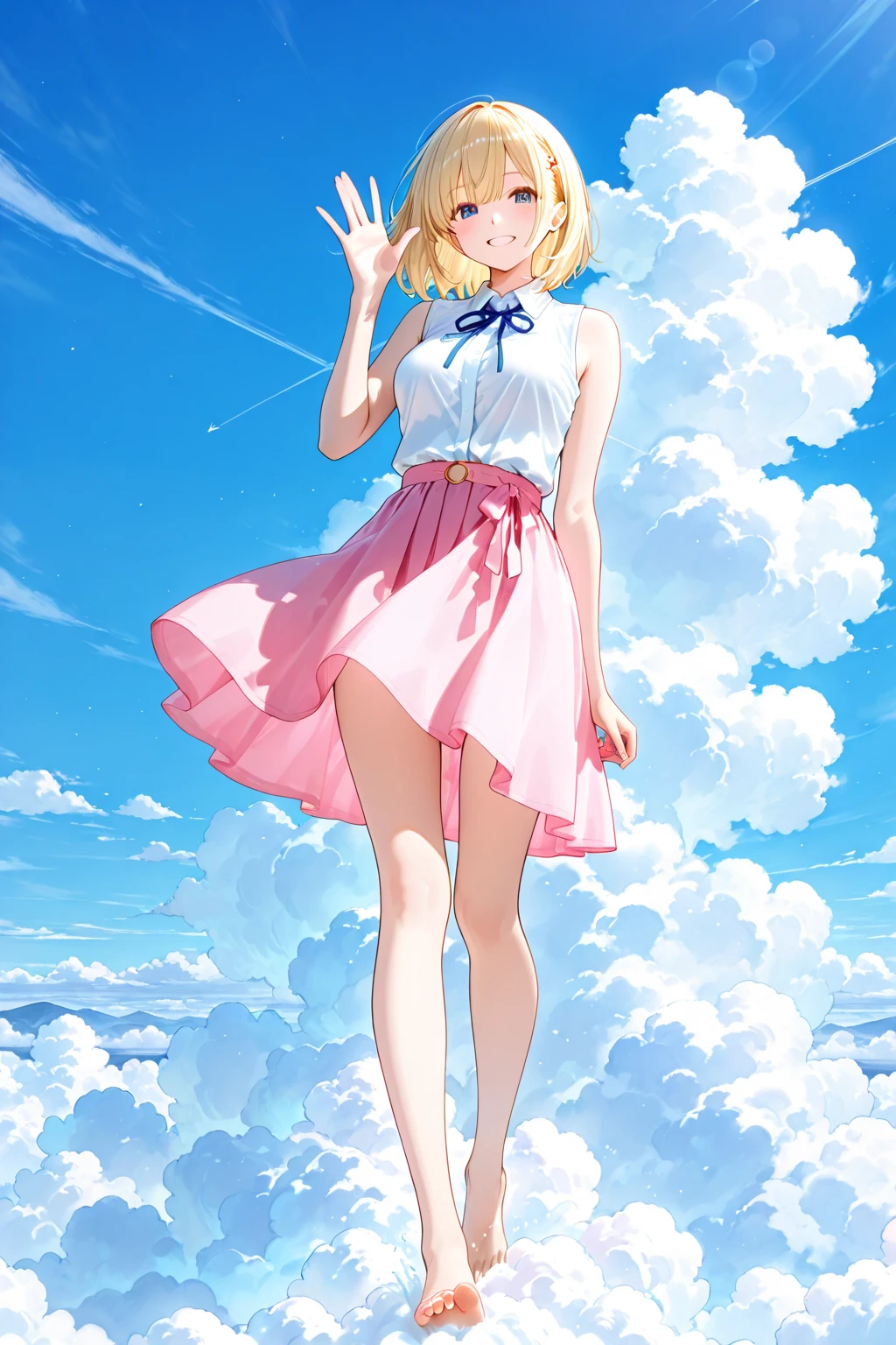 In 8K、highest quality、masterpiece、Super detailed、Ultra-high resolution、Anime Style、1. high school girl、強Wind、、((Holding the flipping skirt with your hand))、(impatient)White cotton panties:1.5), (Wind:1.25), (highest quality:1.0), (masterpiece:1.0), (Ultra-fine illustrations:1.0), Navy Blue Skirt、Lined、