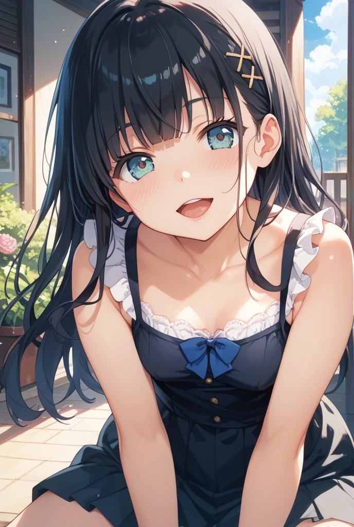 front view,looking at viewer, looking ahead,from above,cowboy shot,1girl,Beautiful 11 year old girl,Japanese,Slender,,low length,Small breasts,Thin legs,Small Ass,Baby Face,Small face,Black Hair,Row Twin Tails,Gray Eyes,Drooping eyes,middle School girls,sexy camisole,Sexy mini skirt,open mouth,tongue out,front face,Kneeling,Put your chin forward,Beautiful and detailed anime art,naughty smile,Sexy vibe,cum on tongue,Dimly lit room,On the bed,Simple Background,Gray background,Low lighting,finger to mouth
