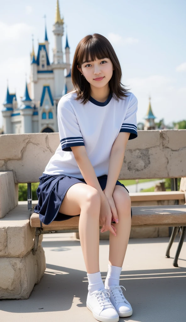8k,Japanese,10 years old,Innocent face,Teenage Girl,cute,mini skirt,Casual wear,Sitting,Black Hair,garden,Hair Clip、Light clothing、soaked、Cheerleader、cute、High exposure、Spreading her legs wide、See-through fashionable clothes、Show pants、Knee-high socks、Absolute area、camisole、Baggy tank top