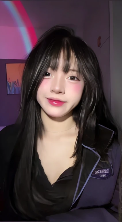 hair bobbles, wince, longeyelashes, solid circle eyes, fake animal ears, light smile, ear blush, fang, hair spread out, shiny hair, black hair, bangs, tongue out, licking lips, full blush, seductive smile, naughty face, torogao, Surrealism, drop shadow, anaglyph, stereogram, tachi-e, pov, atmospheric perspective, 8k, super detail, ccurate, best quality