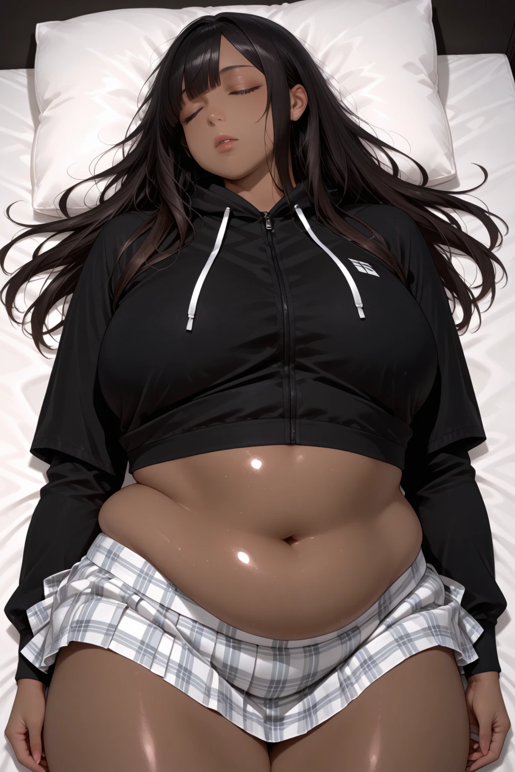 score_9, score_8_up, score_7_up, score_6_up, uncensored, Yukinoshita Yukino, absurdly long hair, blue eyes, black hair, very long hair, lips, shiny skin, sweating, wet, wet hair, steaming body, heavy breathing, large breasts, detailed body, detailed eyes, blush face, seductive smile, (small breasts:1.3), BREAK (masterpiece:1.2), best quality, high resolution, unity 8k wallpaper, (illustration:0.8), (beautiful detailed eyes:1.6), extremely detailed face, perfect lighting, extremely detailed CG, (perfect hands, perfect anatomy), sagging breasts, cropped hoodie, black bikini, long sleeves, a woman posing for a picture, a raytraced image, thicc, fingerless gloves, arm behind head