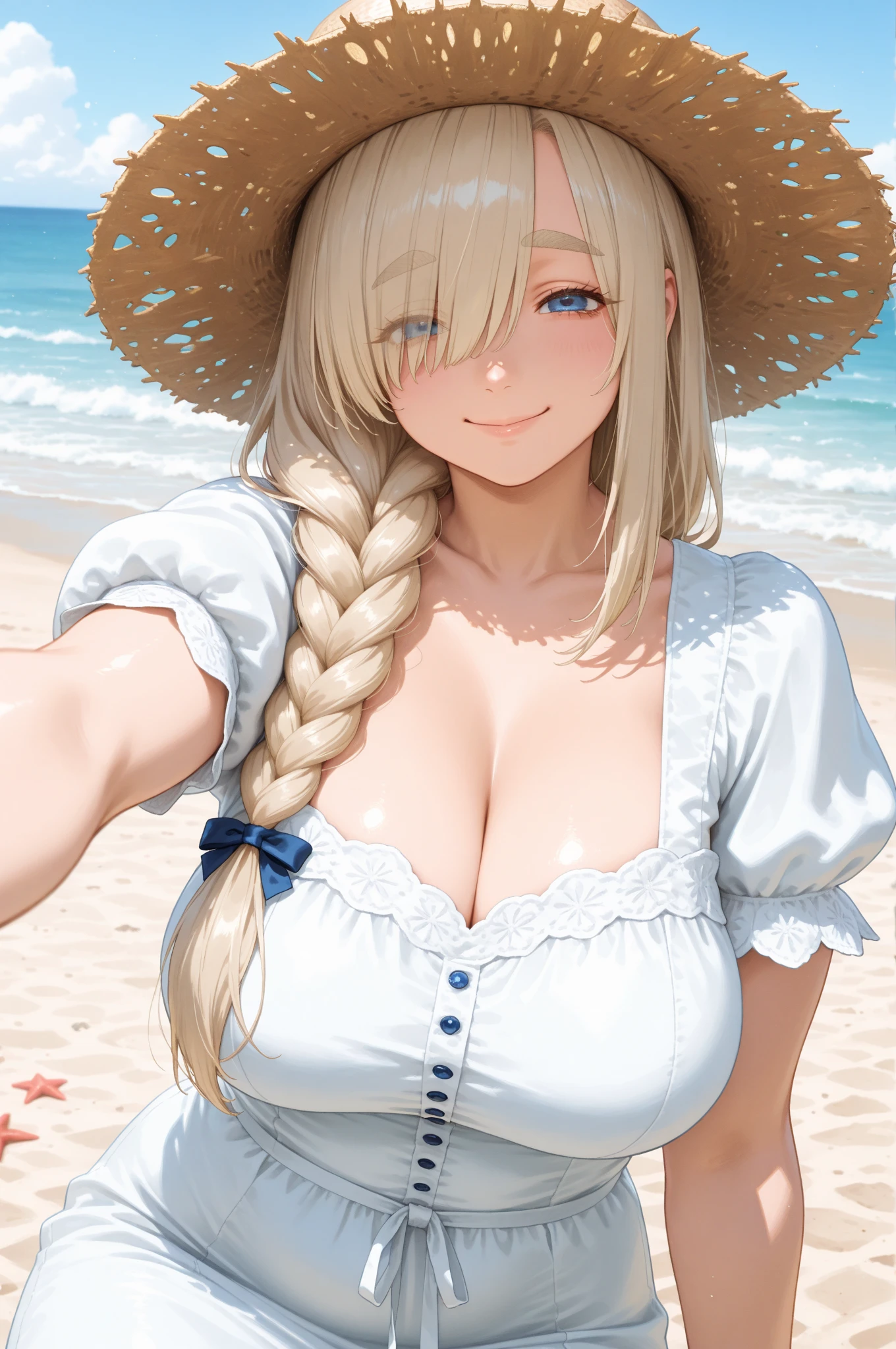 top-quality、Full limbs、complete fingers、1girl in、((one beautiful women、独奏))、Beautiful Large Breasts、straight haired、blondehair、(Blue bikini)、countryside、rice fields、Naughty Poses、A big smile、Dancing