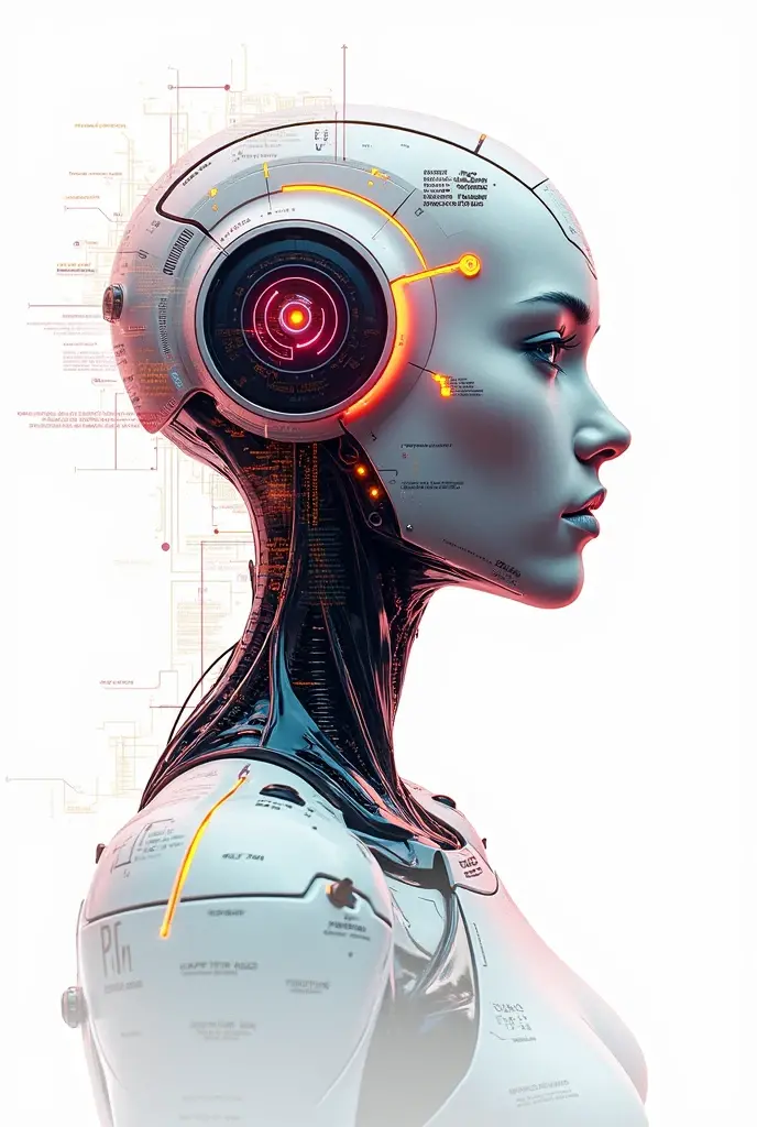 Create a futuristic profile picture for a social media profile called 'AI Perspective'. The image must present a stylized and modern representation of an artificial intelligence, with technological and digital elements. Include a robot head or AI display with a background that suggests a technological environment, as circuits or graphs. The color palette should be composed of shades of blue, gray and white to convey innovation and technology. O design deve ser limpo, catchy and easily recognizable in small sizes