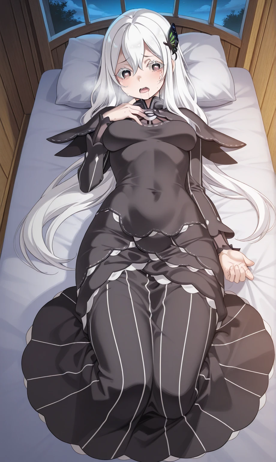 vampire,Silver Haired Girl,Green Eyes,Sleeping in bed