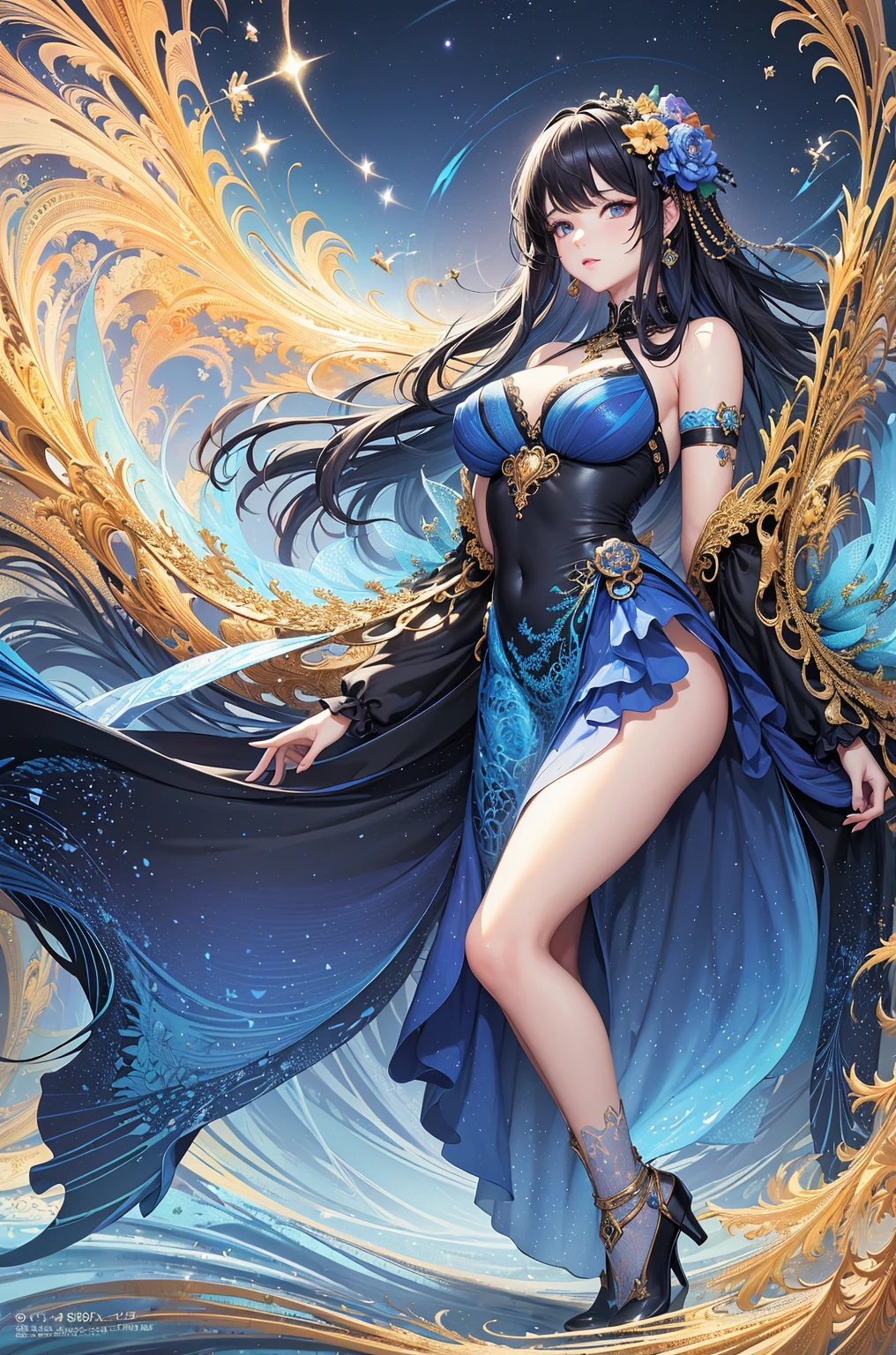 Trading card of a magician warrior, big breasts, sexy pose, sexy clothes, intricate costume design, dramatic lighting, dark fantasy, cinematic composition, digital painting, concept art, highly detailed, 8k, photorealistic, chiaroscuro lighting, dramatic shadows, rich color palette, glowing magical effects, powerful magical aura, dynamic action pose