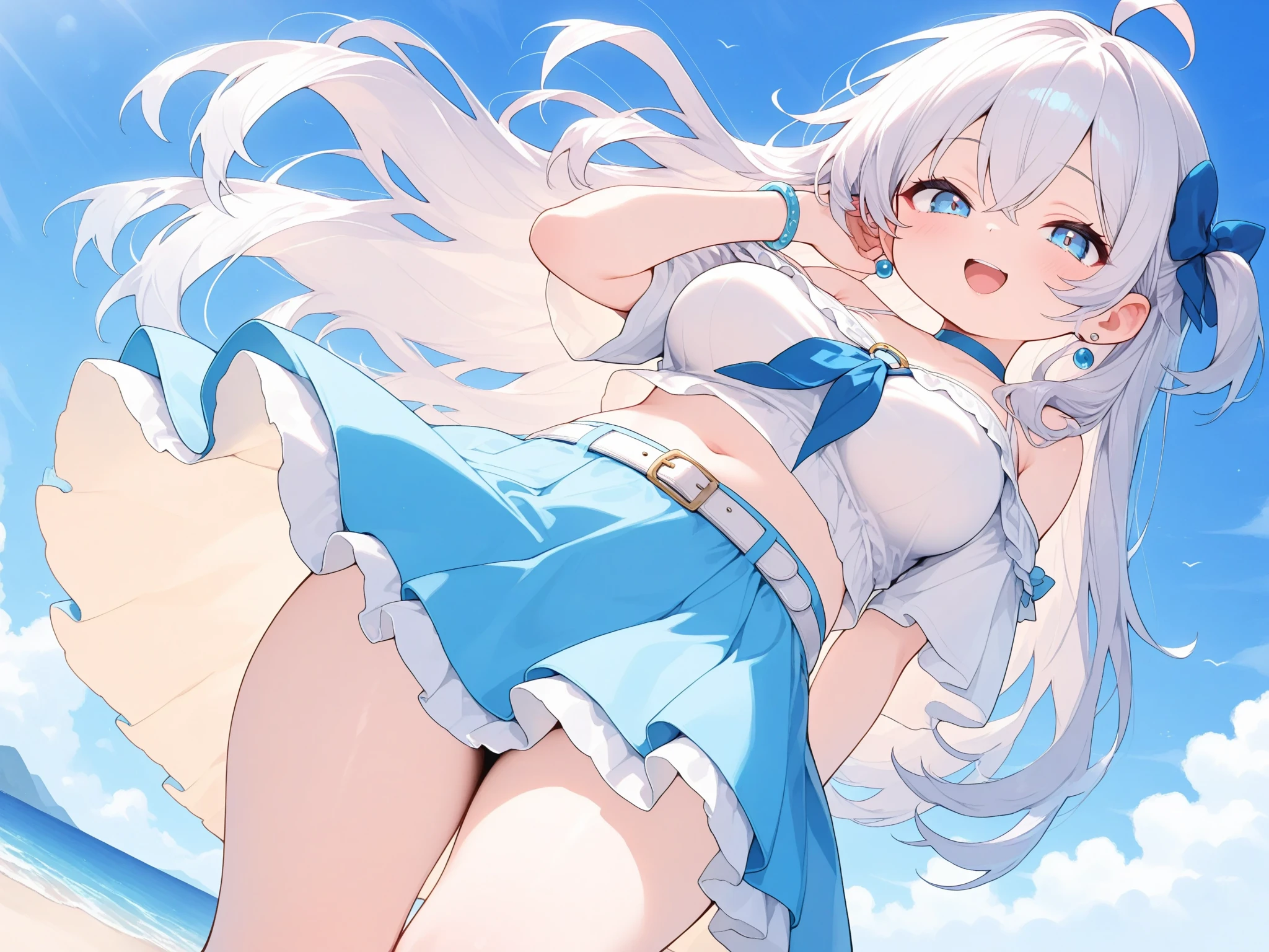 score_9, score_8_superior, score_7_superior, masterpiece, best quality, absurdres, high_fidelity, vibrant, sauce_anime, rating_explicit, White haired cat ear girl, Straight, Viewer Perspective, Reaching out, Adorable, Sailor suit, white panties, white bra, Cat's Tail, underboob, cowboy shot