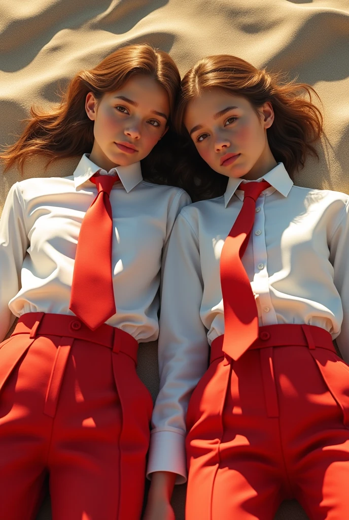 Ultra Photorealistic, Cinematic Lighting, ultra detailed skin, skin pores, finely detailed features:1):0.9, Very attractive, Two of Sadie Sink, Sadie Sink identical twins, Sadie Sink clones, Sitting Together, orange hair, Same Hair Style, slim face, white long sleeve shirt, denim short shorts, Athletic Body, Slim Waist, Wide Hips, Bracelets, Sitting in church, barefoot, nice looking feet, black toenail polish, anklets, smiling, Seductive Expressions