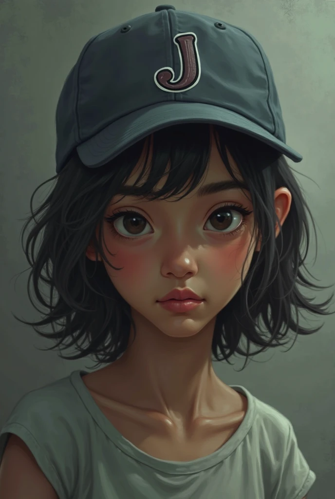 1 girl, Alone, Dark skin, mujer de Dark skin, Upper part of the body, baseball cap, T-shirt, tomboy